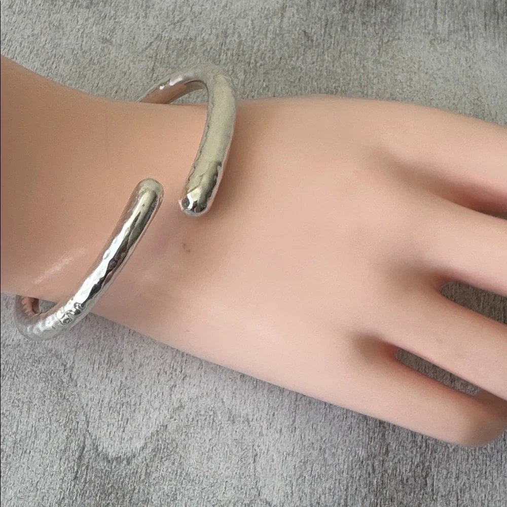 925 Sterling Silver Cuff Hammered Bypass Electroform Bracelet Made in Thailand